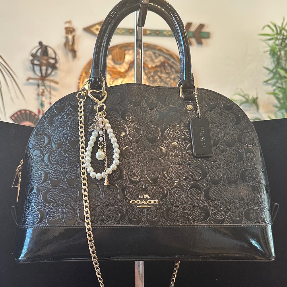 Coach Sierra Satchel Black Embossed Leather Patent Leather Bottom  Satchel